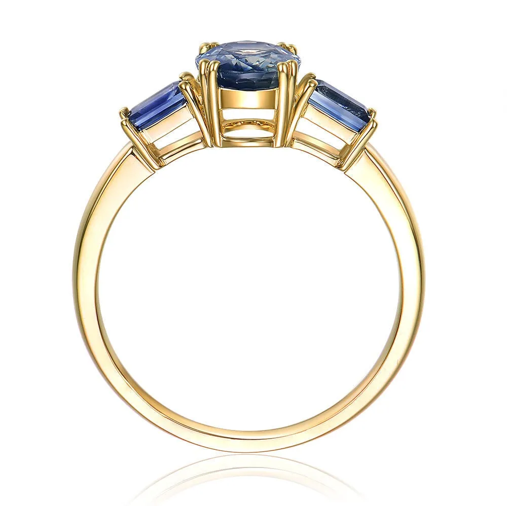 2.25ctw Bi-Color Sapphire Three-Stone Engagement Ring 14K Gold R6661