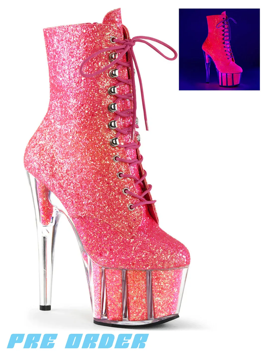 ADORE-1020G HEELS - NEON PINK GLITTER  PRE ORDER 