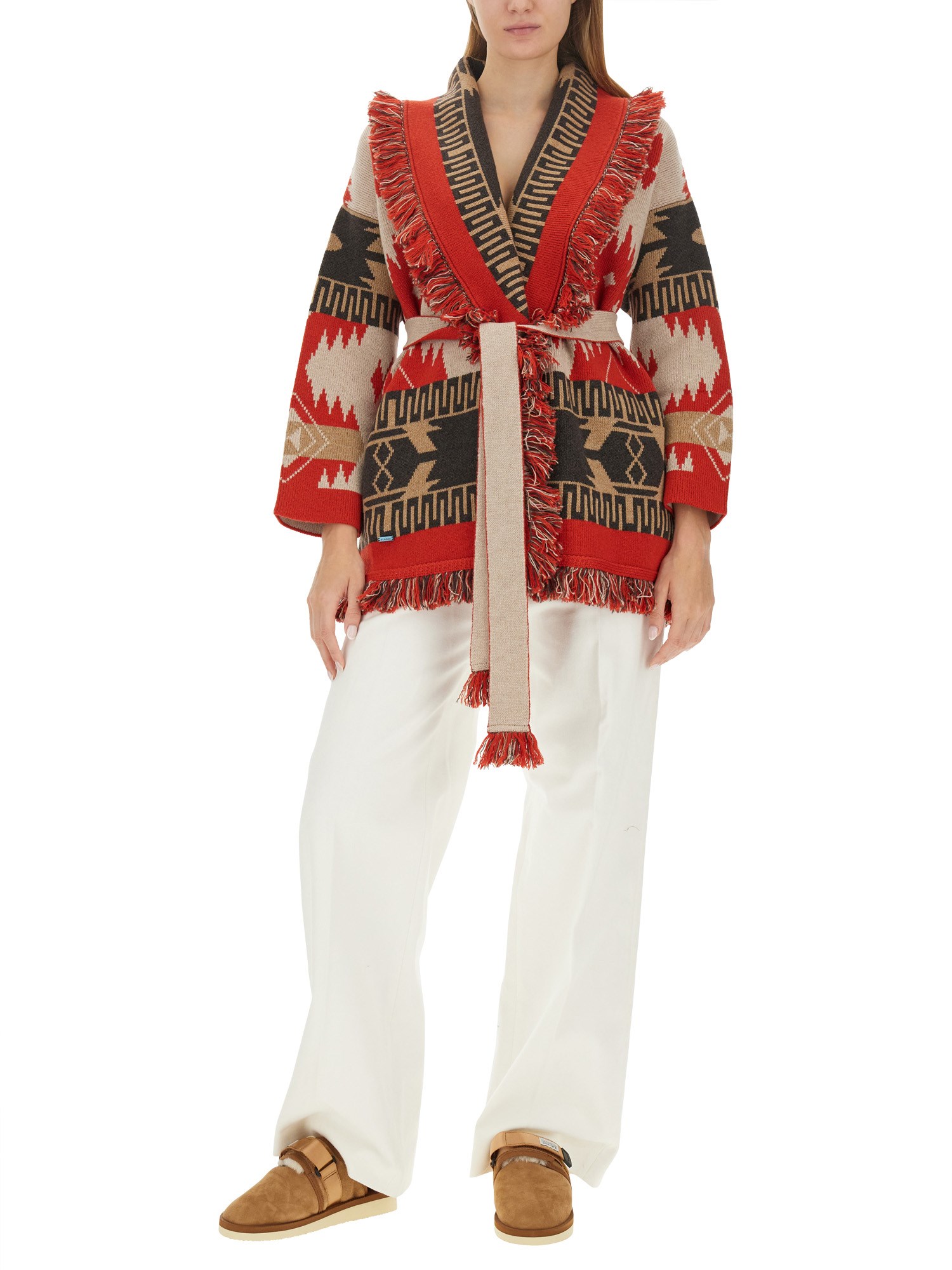 ALANUI    SAND FIRE JACQUARD CASHMERE ICON CARDIGAN