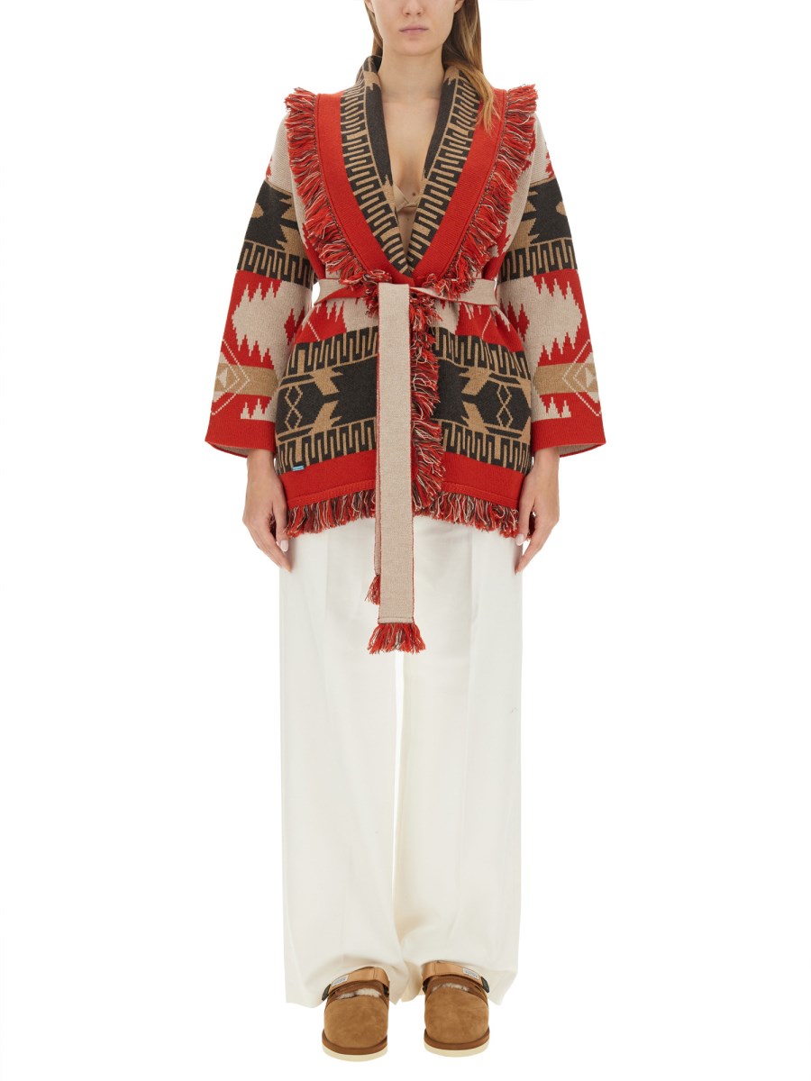 ALANUI    SAND FIRE JACQUARD CASHMERE ICON CARDIGAN