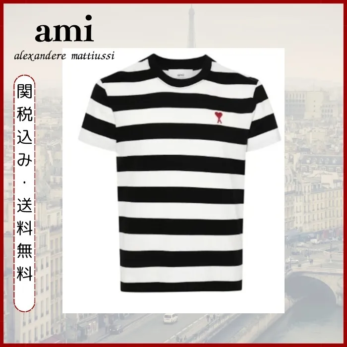 AMI PARIS  |Crew Neck Pullovers Stripes Unisex Street Style Plain Cotton