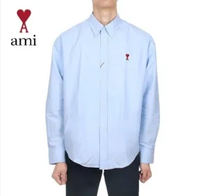 AMI PARIS  |Heart Long Sleeves Cotton Logo Designers Shirts