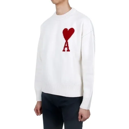 AMI PARIS  |Heart Wool Long Sleeves Logo Designers Sweaters