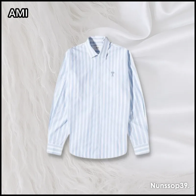 AMI PARIS  |Stripes Street Style Long Sleeves Plain Logo Designers