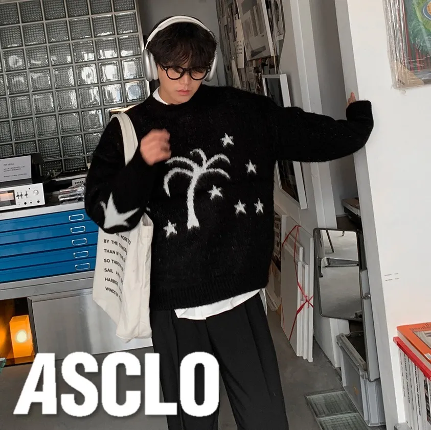 ASCLO  |Crew Neck Pullovers Star Unisex Street Style U-Neck