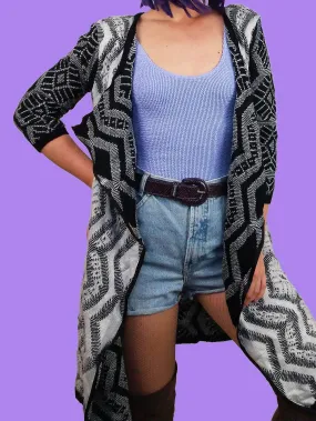 Aztec Pattern Open Cardigan 3/4 Sleeves