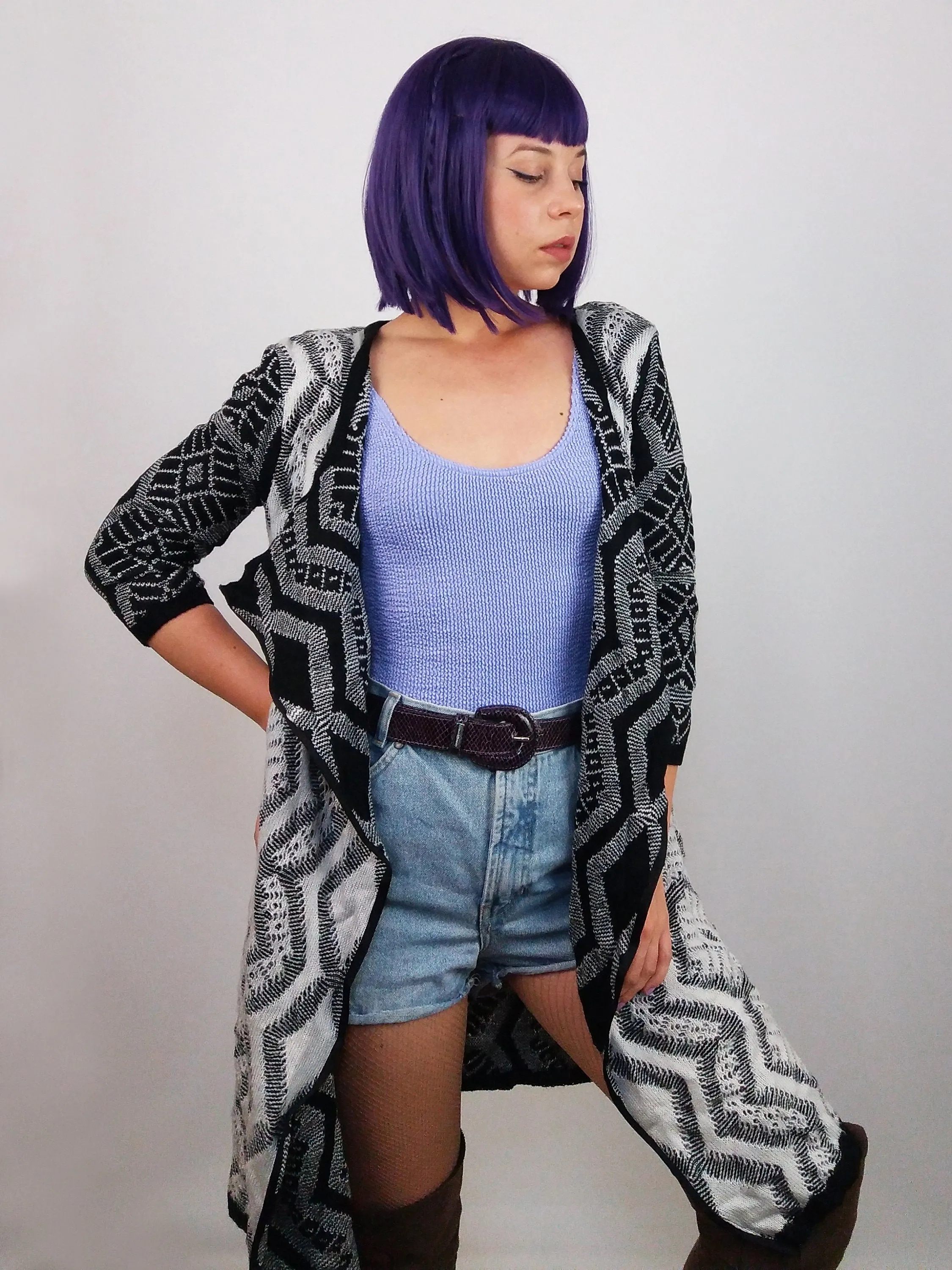 Aztec Pattern Open Cardigan 3/4 Sleeves