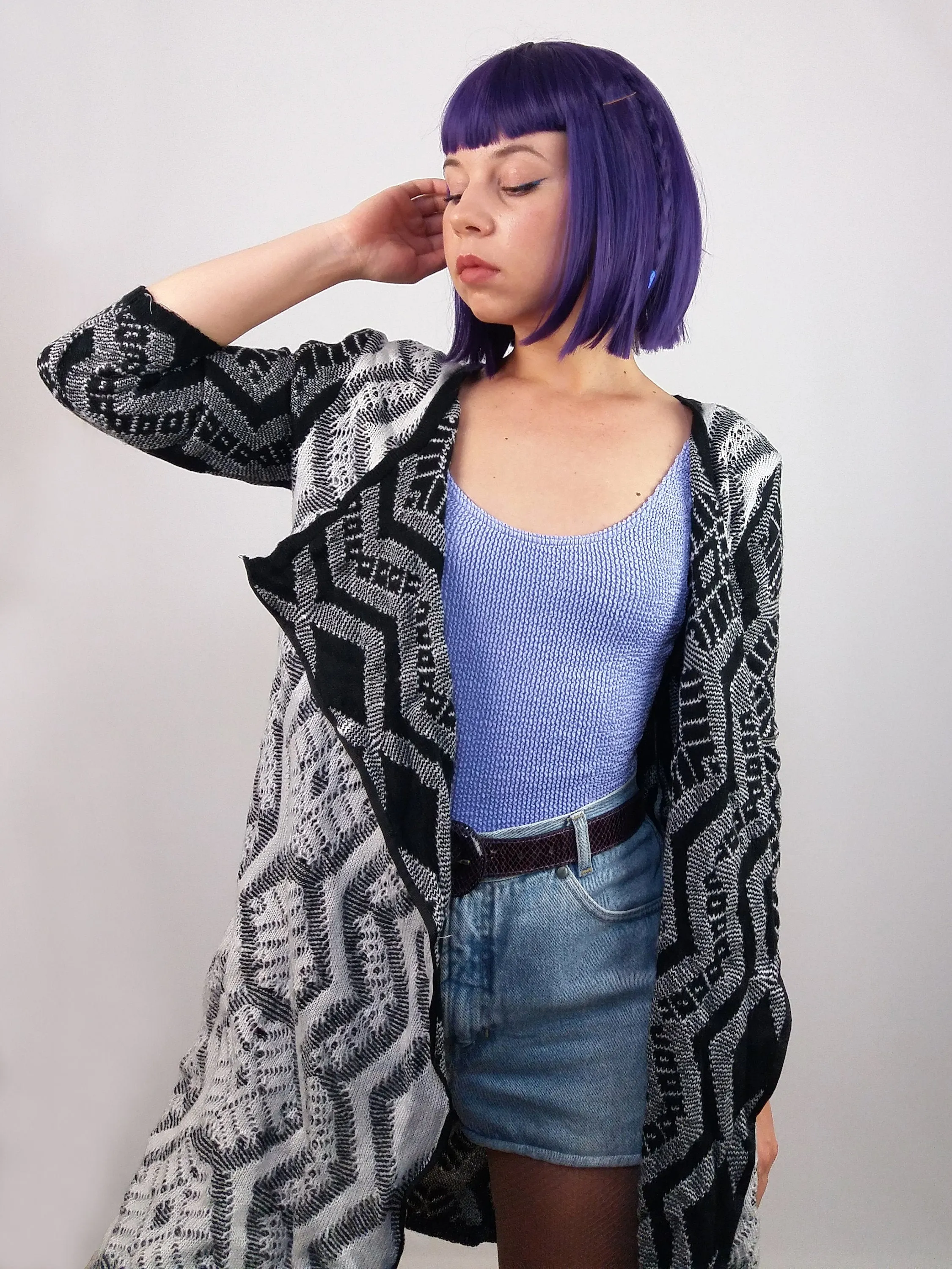 Aztec Pattern Open Cardigan 3/4 Sleeves