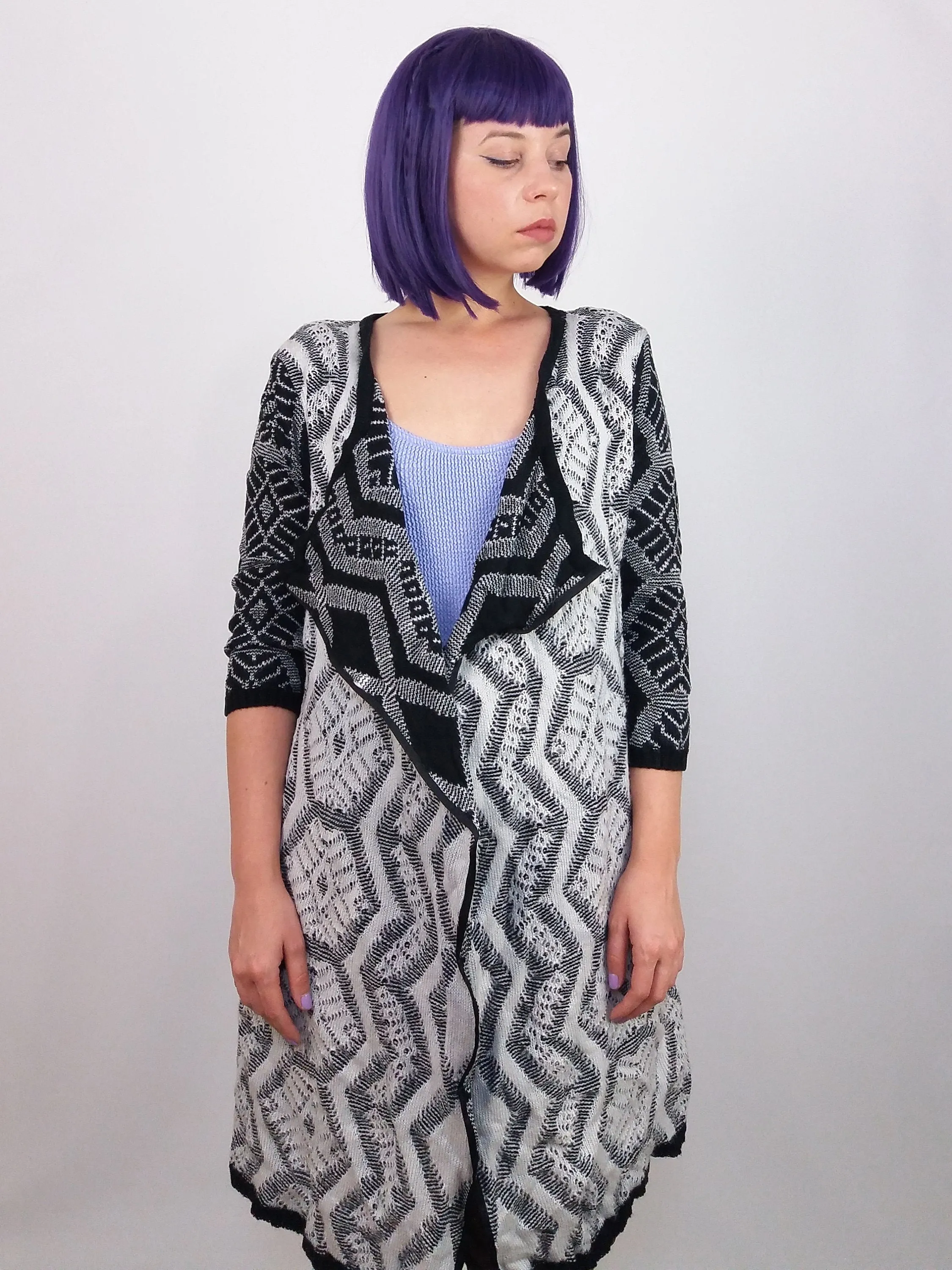 Aztec Pattern Open Cardigan 3/4 Sleeves