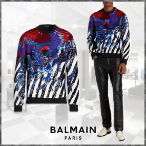 BALMAIN  |Silk Street Style Long Sleeves Luxury Sweatshirts