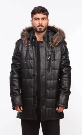 Benji men's black leather down jacket