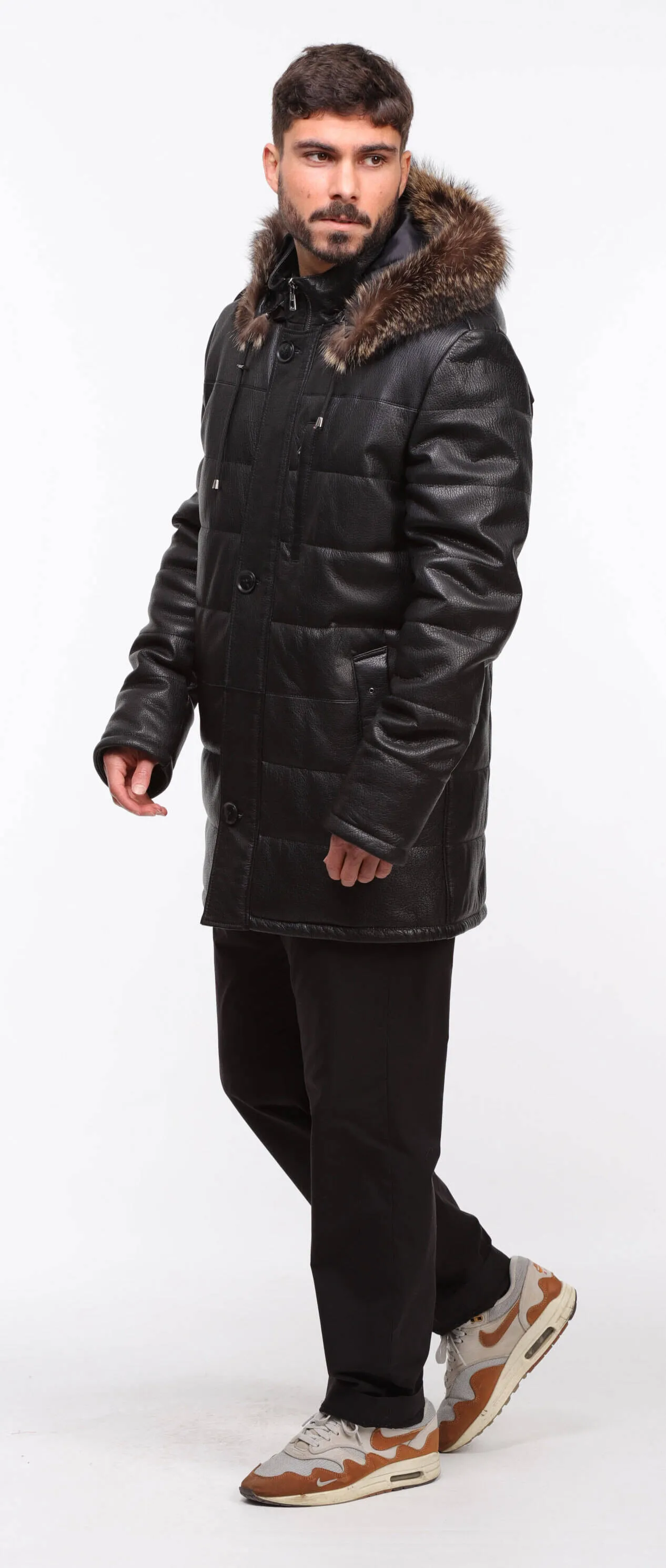 Benji men's black leather down jacket