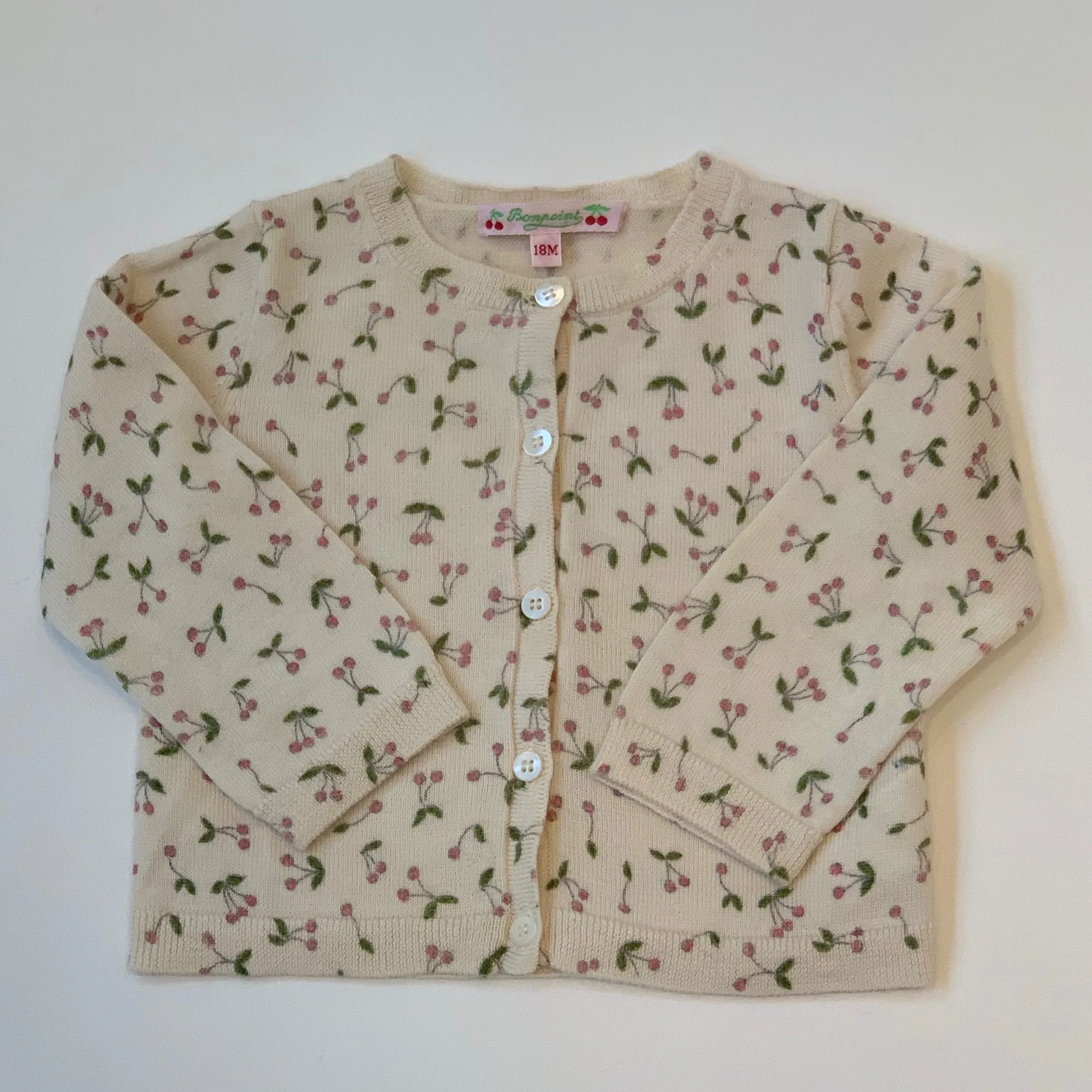 Bonpoint Cherry Print Wool Cardigan: 18 Months