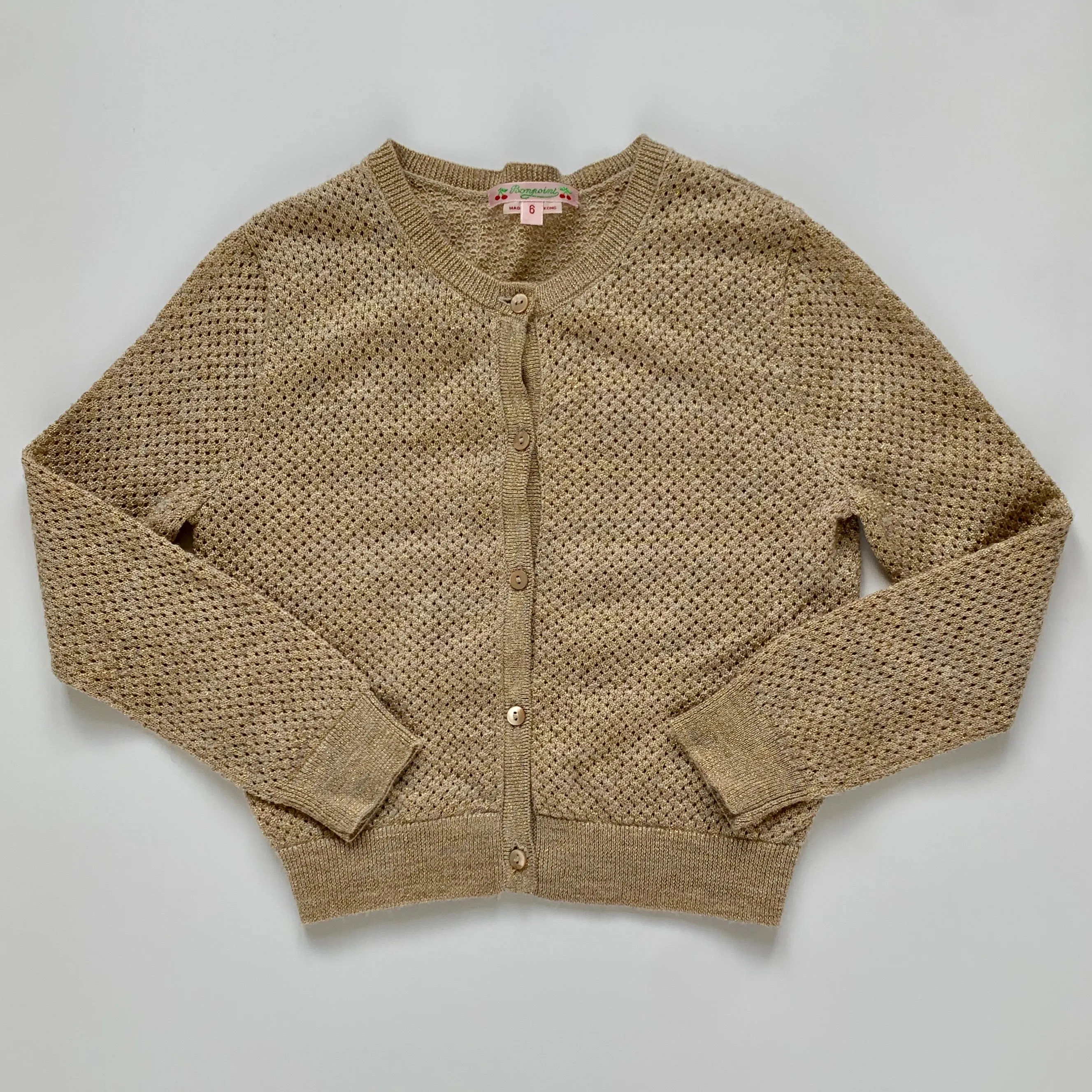 Bonpoint Gold Metallic Crochet Cardigan: 6 Years