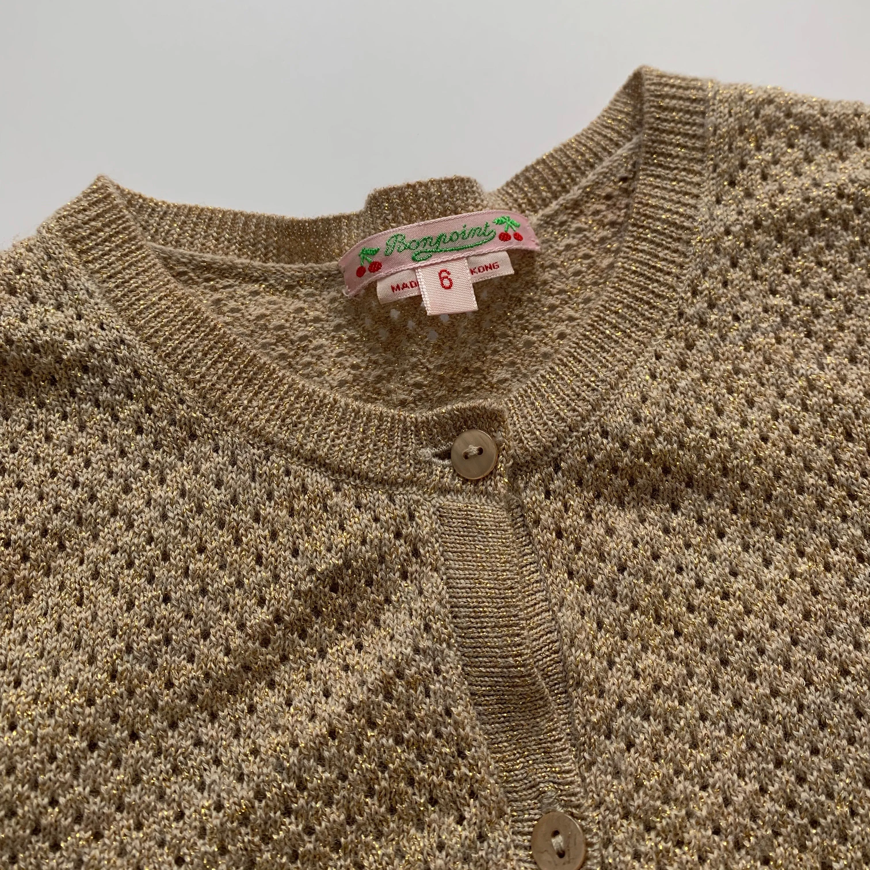 Bonpoint Gold Metallic Crochet Cardigan: 6 Years