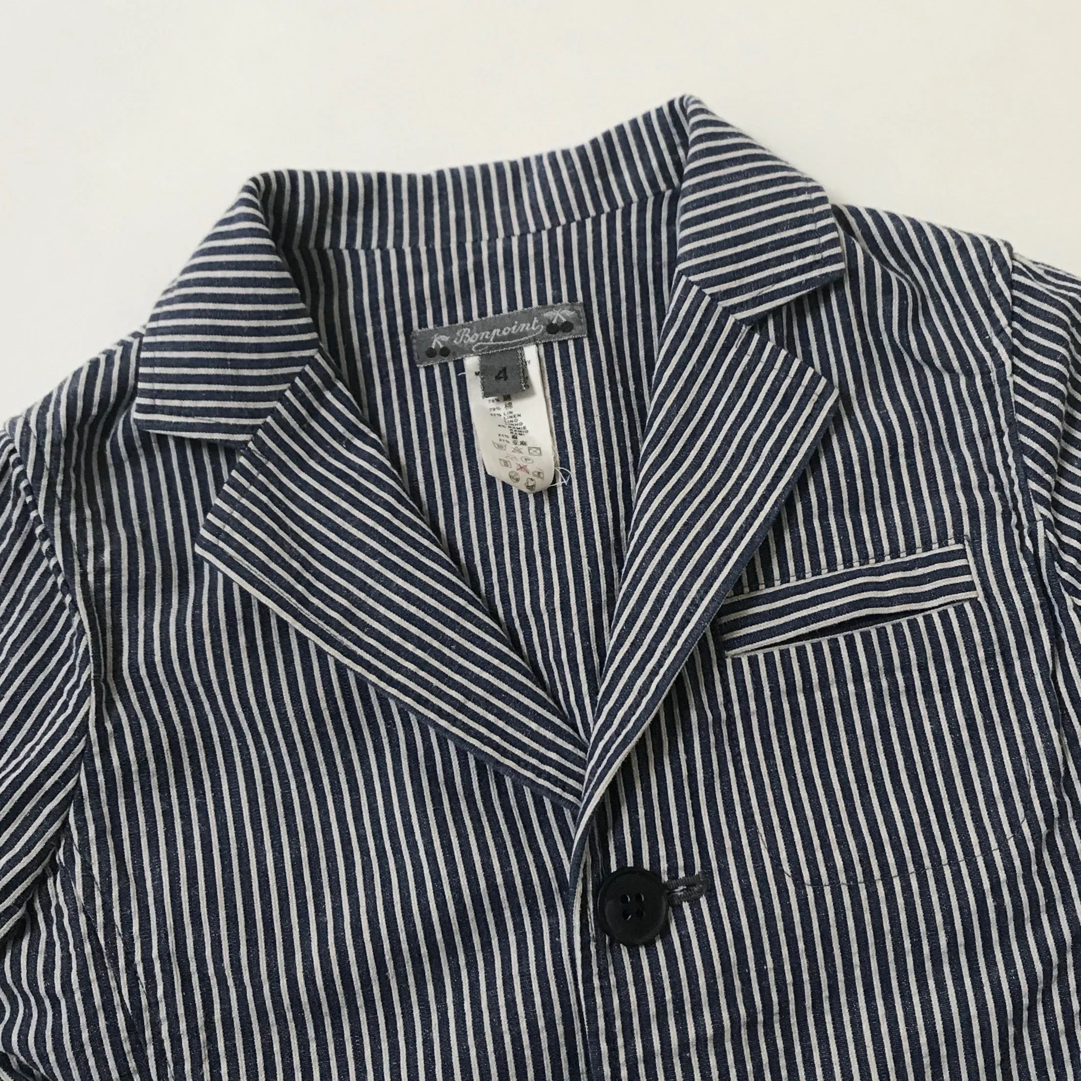 Bonpoint Navy And White Stripe Cotton Blazer: 4 Years