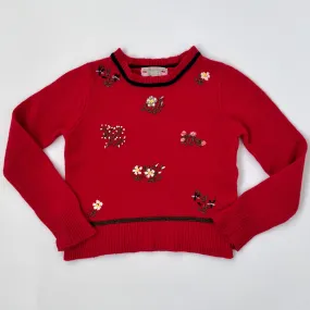 Bonpoint Red Wool Jumper With Floral Embroidery: 6 Years