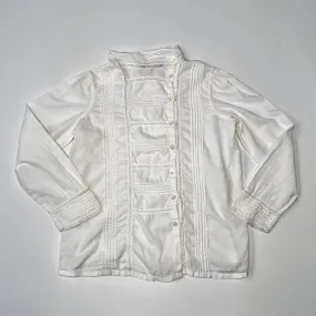 Bonpoint White Cotton Pintuck Blouse With Lace Trim: 6 Years