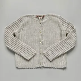 Bonpoint White Ribbed Cotton Cardigan: 2 Years