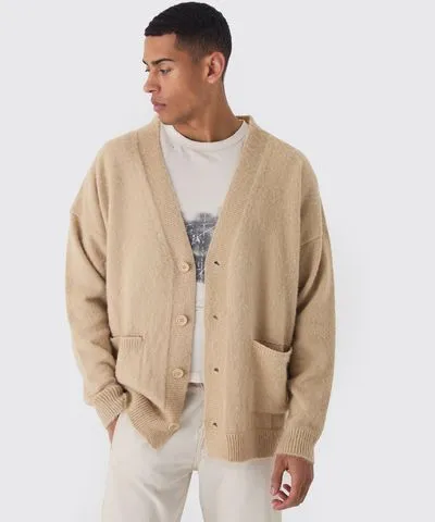 boohoo Mens Brushed Knit Oversized Drop Shoulder Cardigan