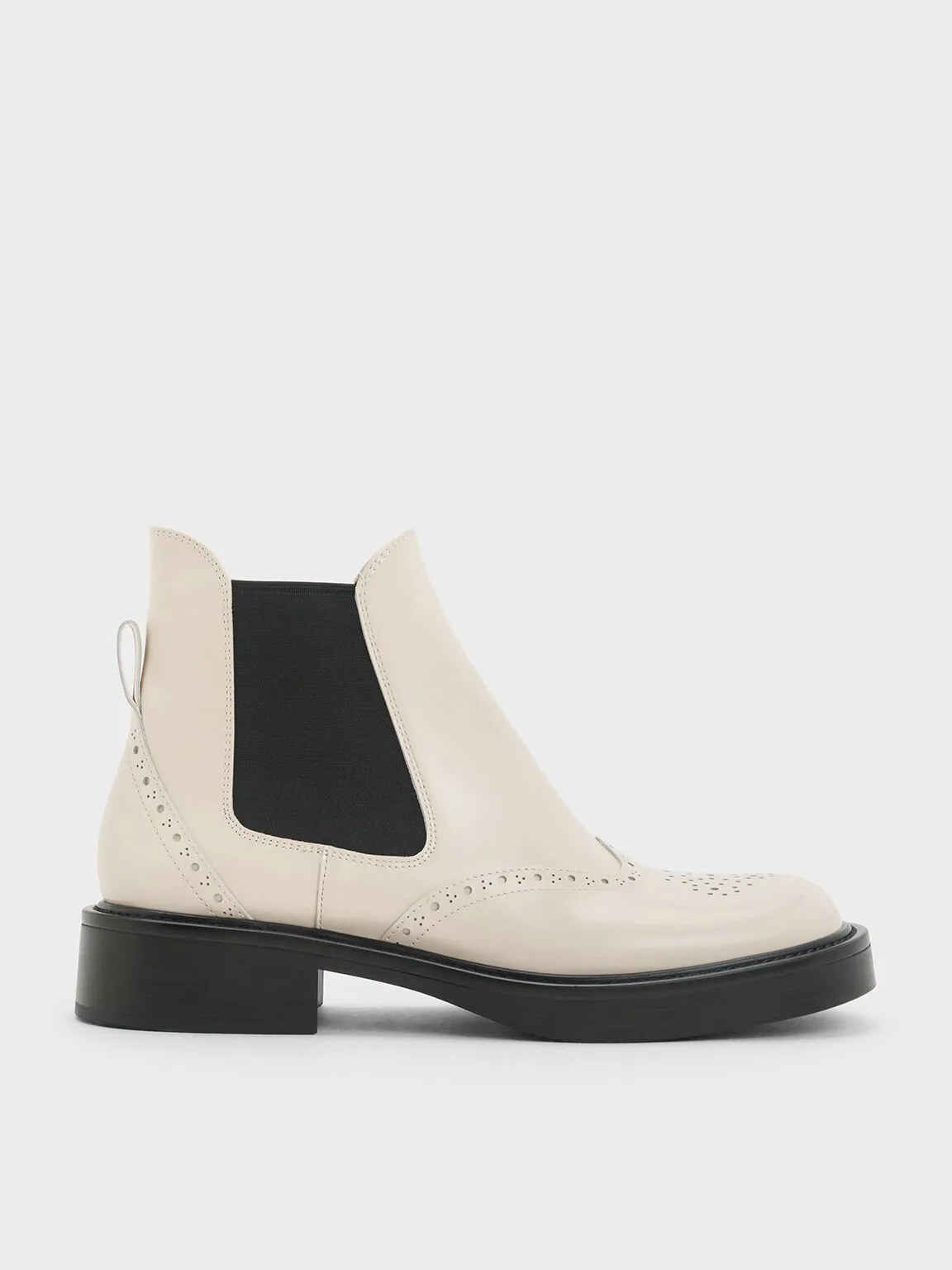 Brogue Leather Chelsea Boots - Chalk