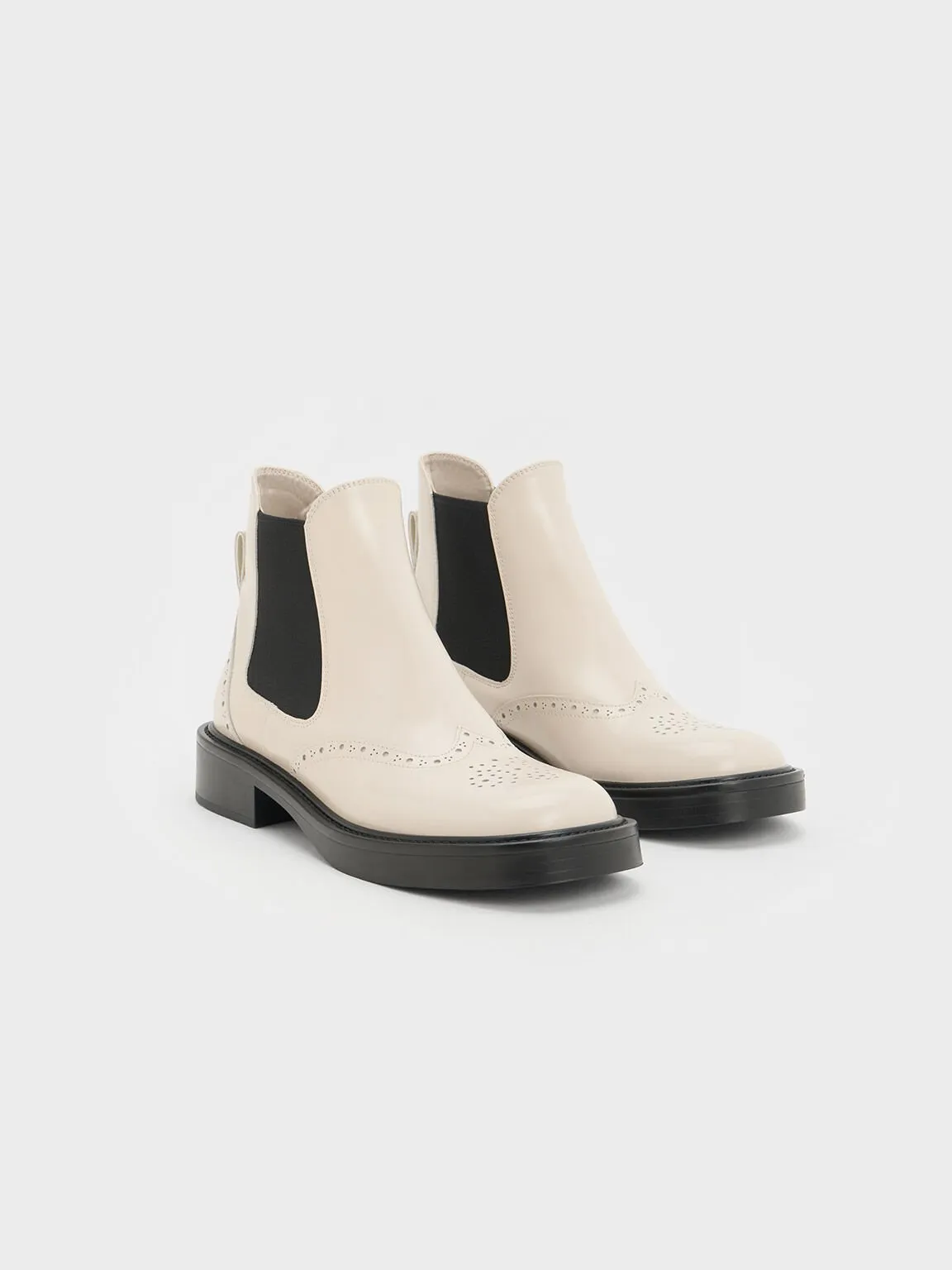 Brogue Leather Chelsea Boots - Chalk