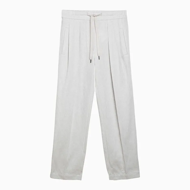 BRUNELLO CUCINELLI Chalk White Linen-Blend Trousers for Women - SS24 Collection