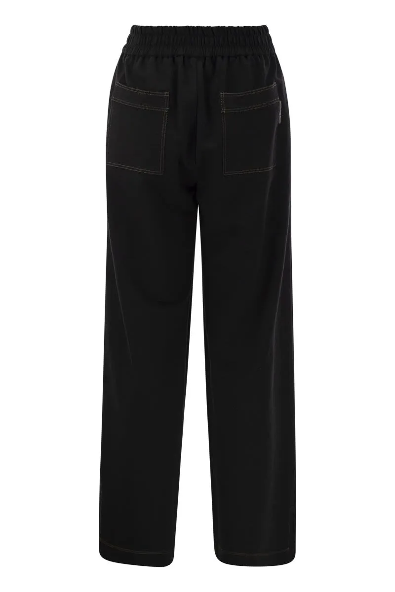 BRUNELLO CUCINELLI Women's Light Stretch Cotton Fleece Trousers with Shiny Tab