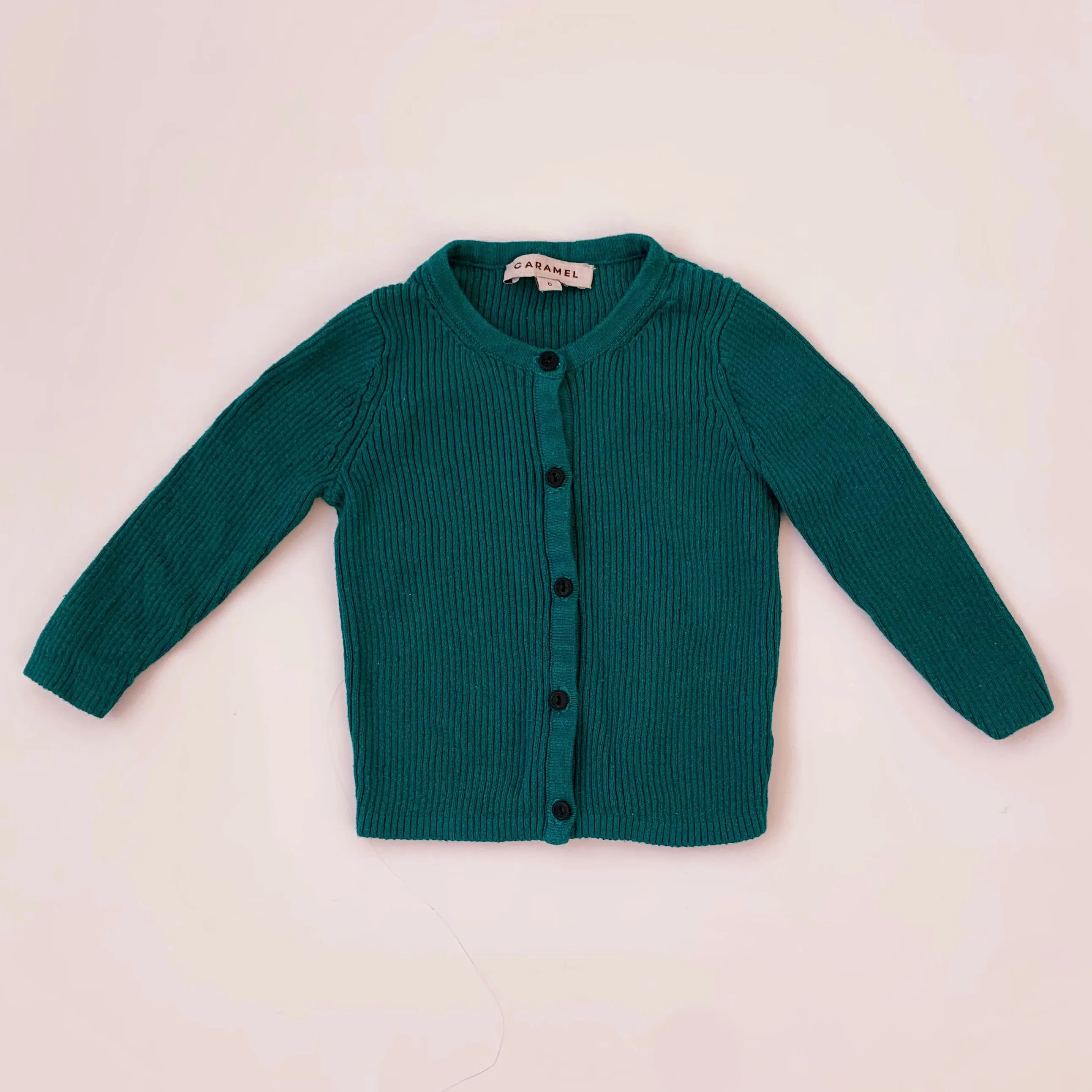 Caramel Teal Green Cotton Cardigan: 6 Months