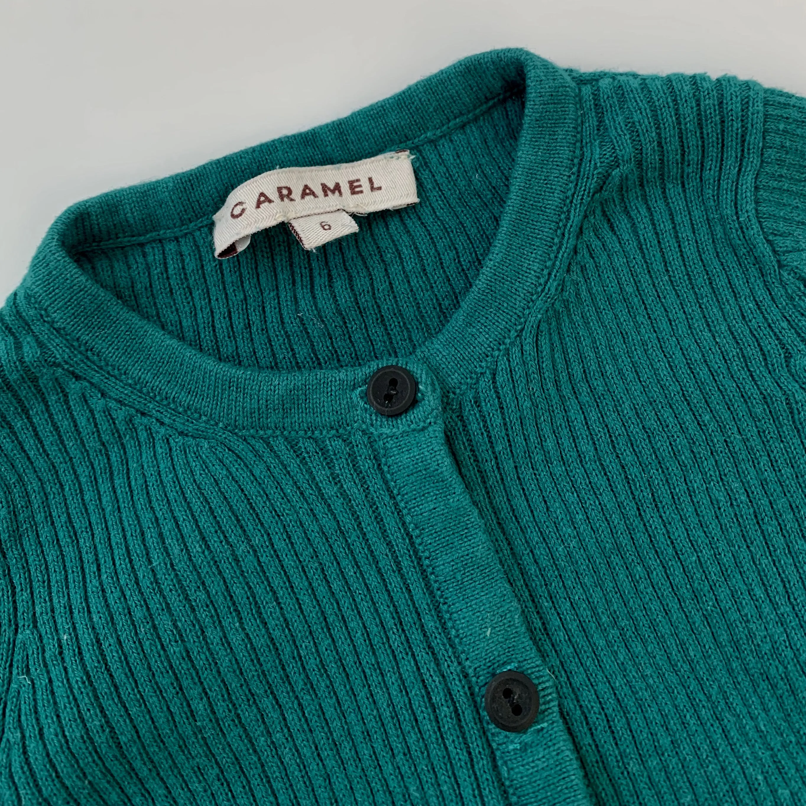 Caramel Teal Green Cotton Cardigan: 6 Months