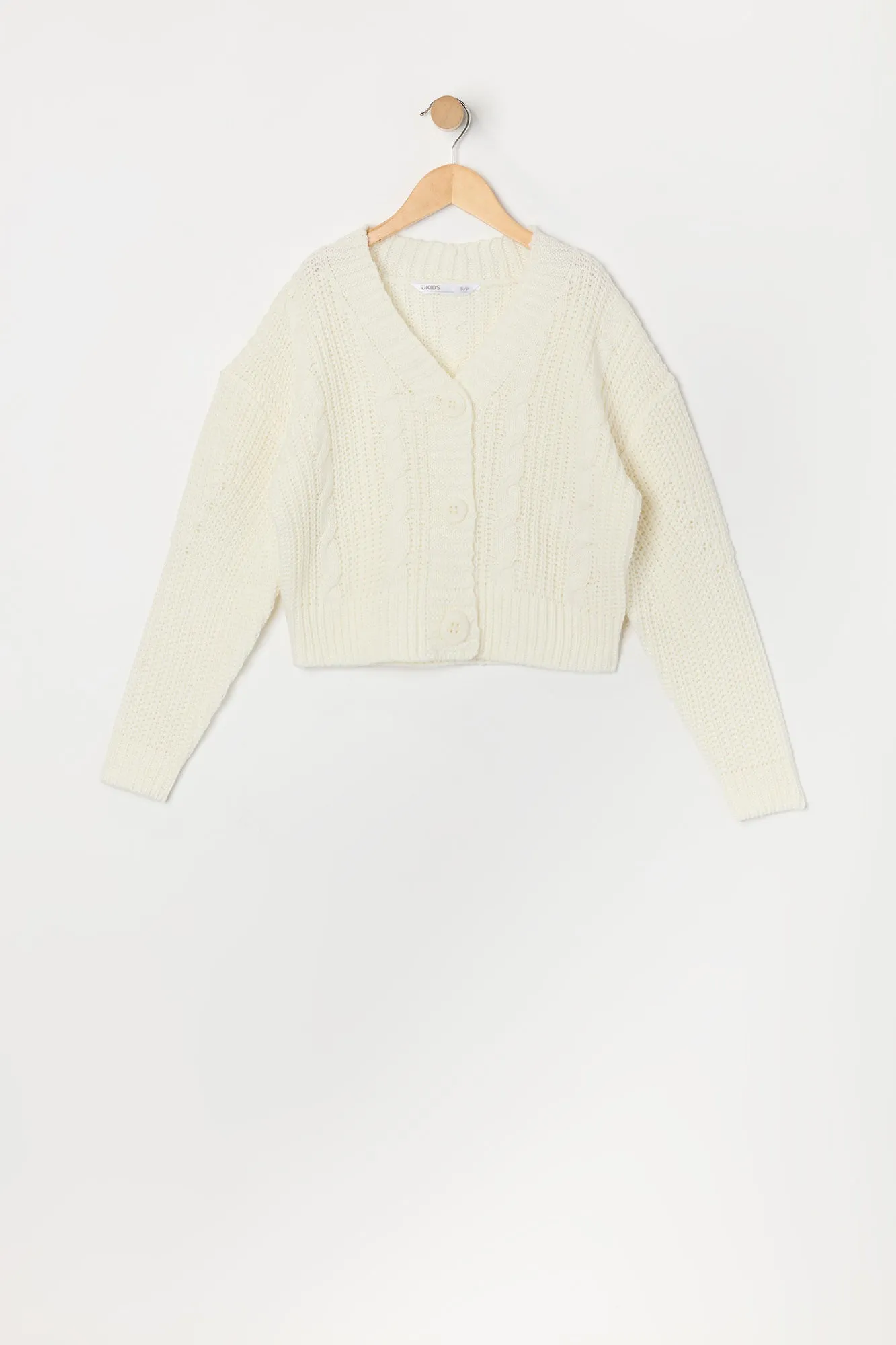 Cardigan boutonné en tricot torsadé pour fille