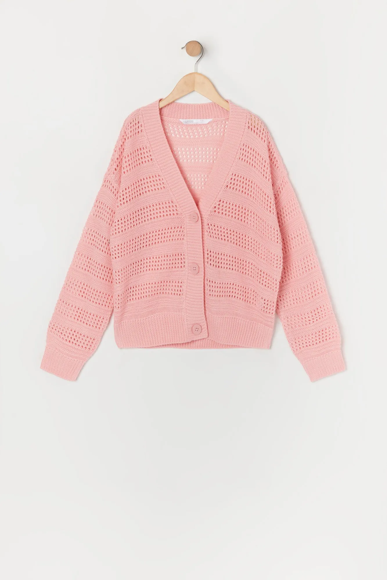 Cardigan rose en tricot ajouré pour fille