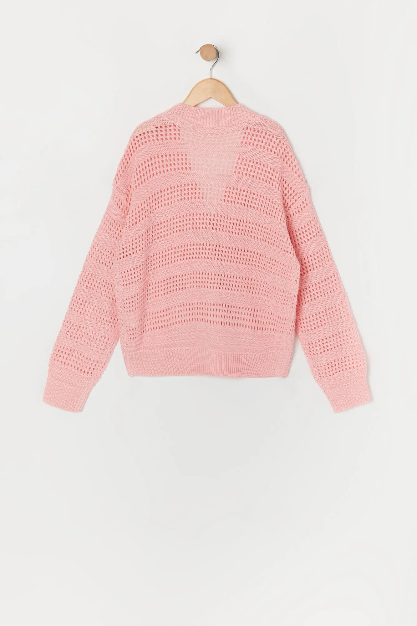 Cardigan rose en tricot ajouré pour fille