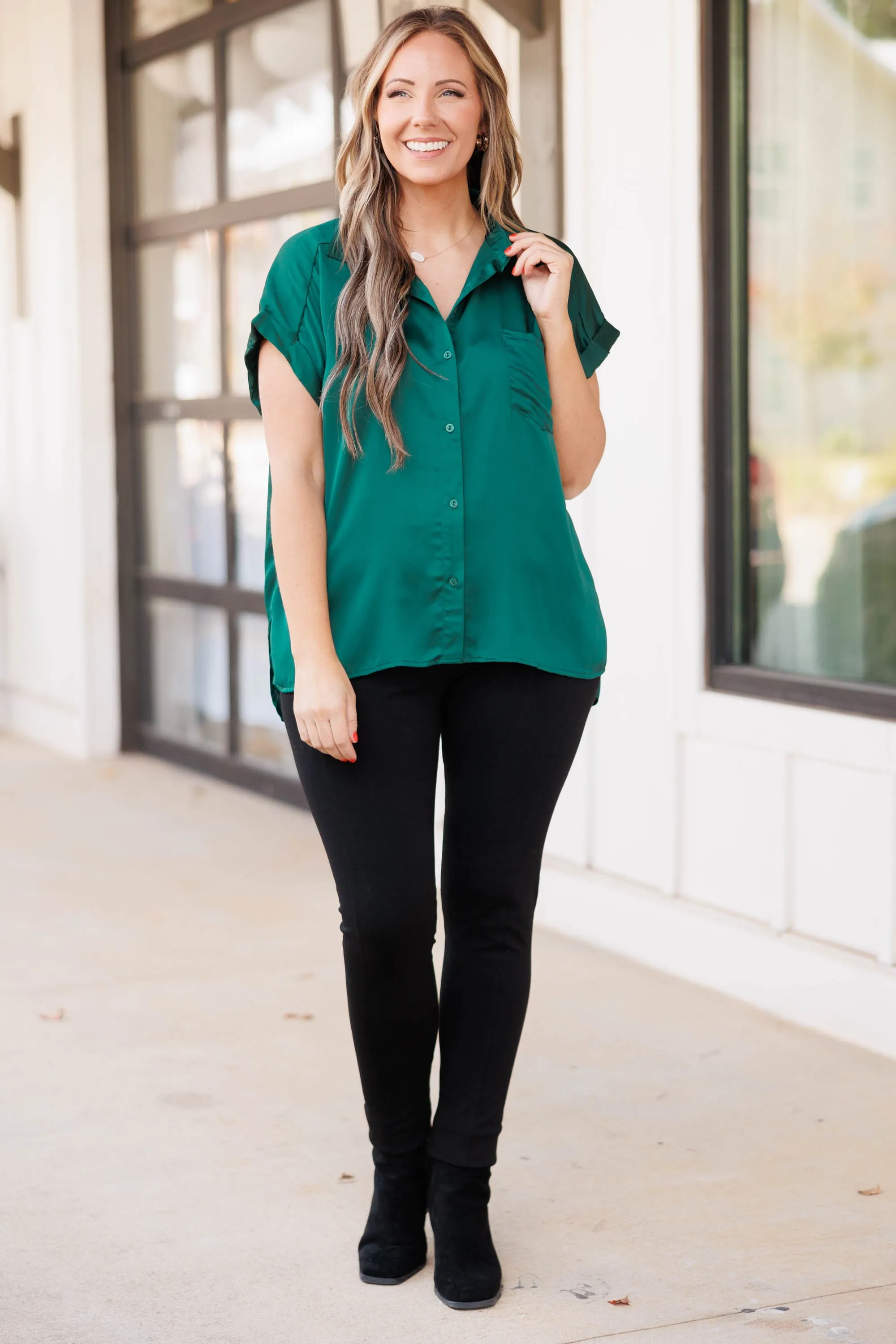 Carnation Kisses Top, Hunter Green