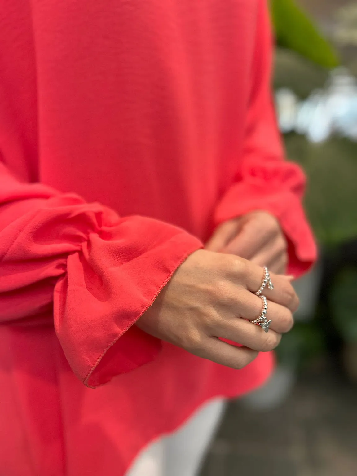 Coral Crepe Frill Shoulder Blouse Danni