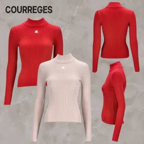 Courreges  |Long Sleeves Plain Logo V-neck & Crew neck