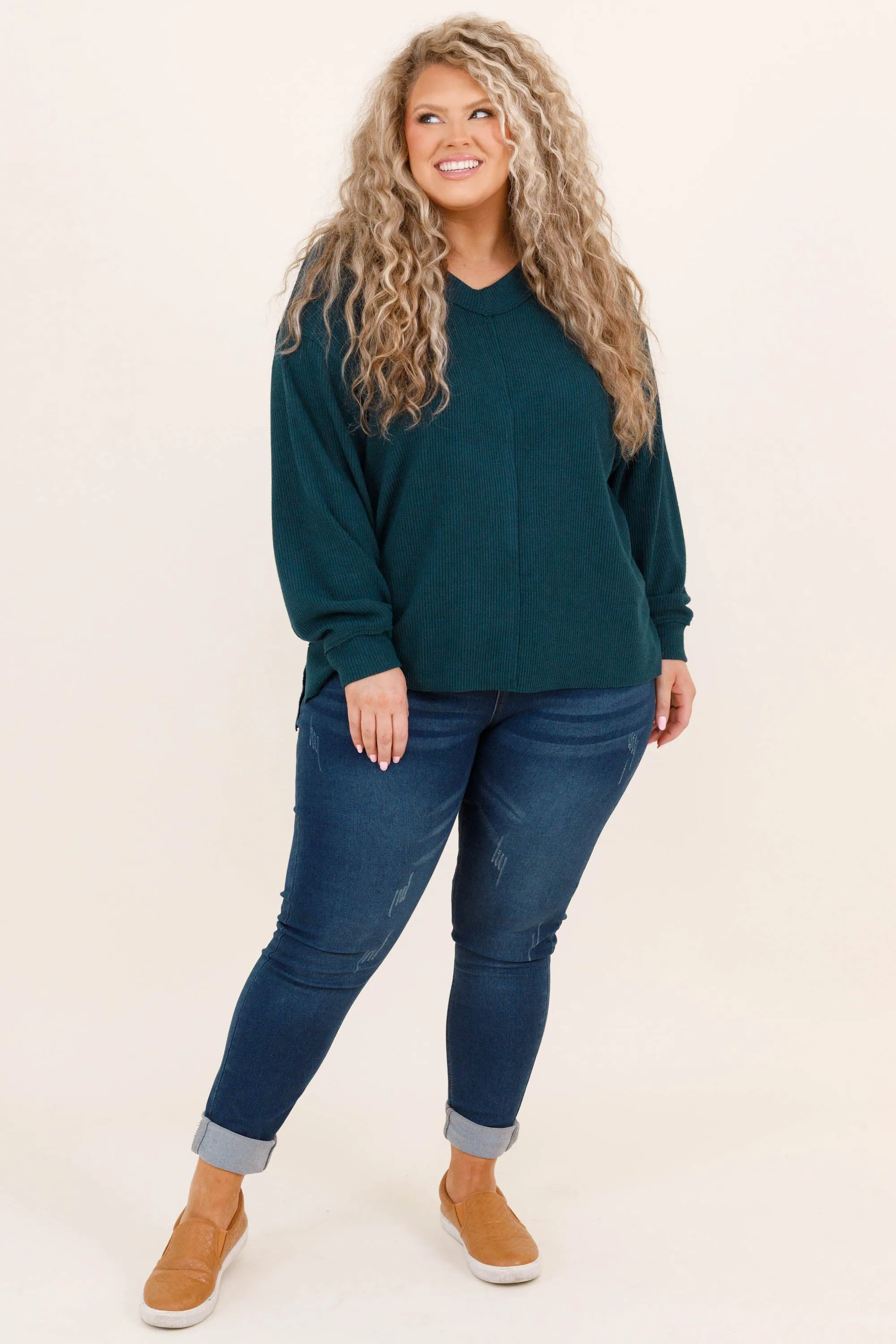 Cozy Textured Sweatshirt, Hunter Green