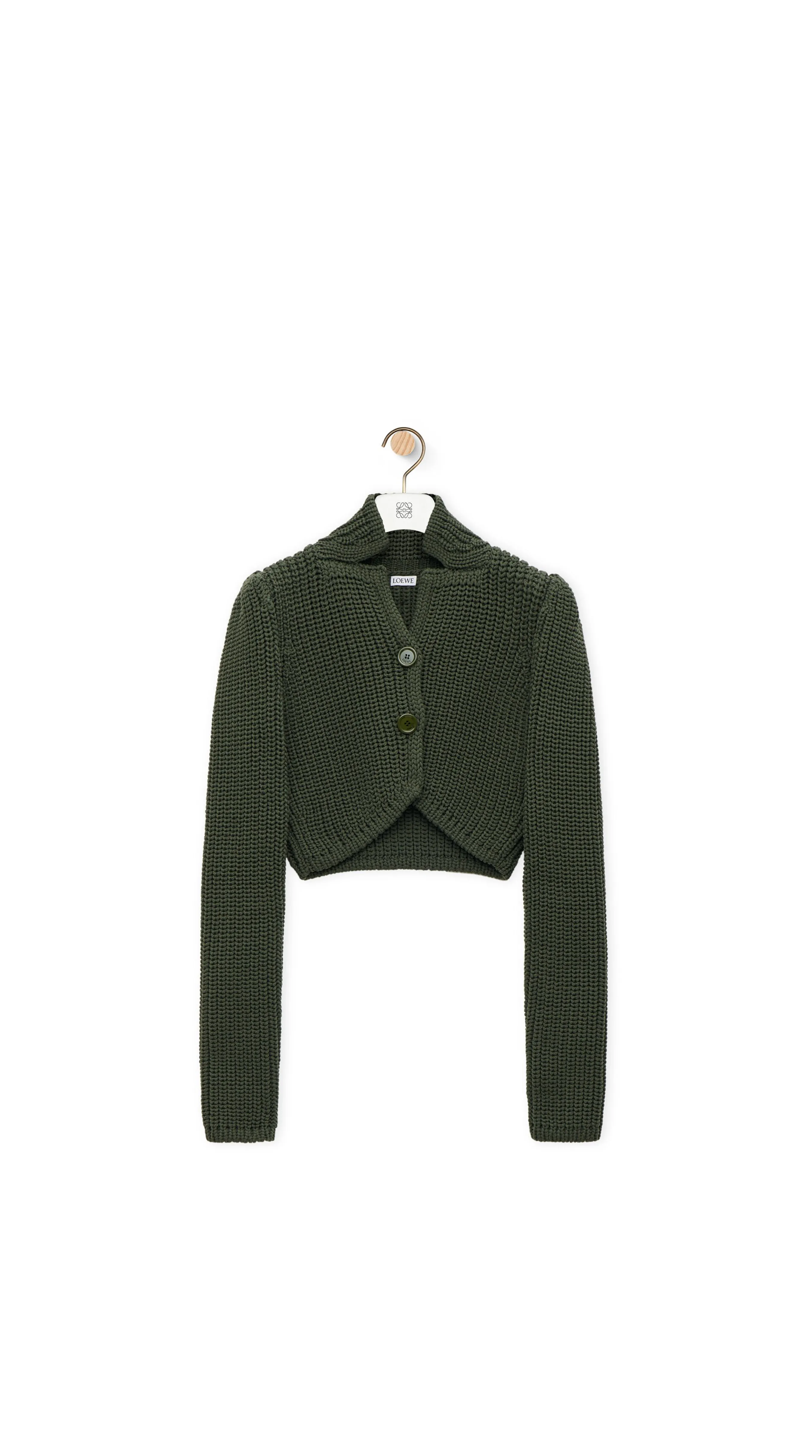 Cropped Cardigan In Technical Knit - Kakhi Green