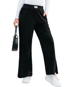 Cupshe Women's Black Wide Leg Corduroy Pants