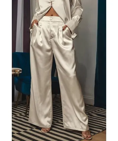 Cupshe x JoJo Champagne Satin Pleated Trousers