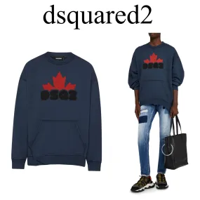 D SQUARED2  |Crew Neck Long Sleeves Cotton Logo Luxury Sweatshirts