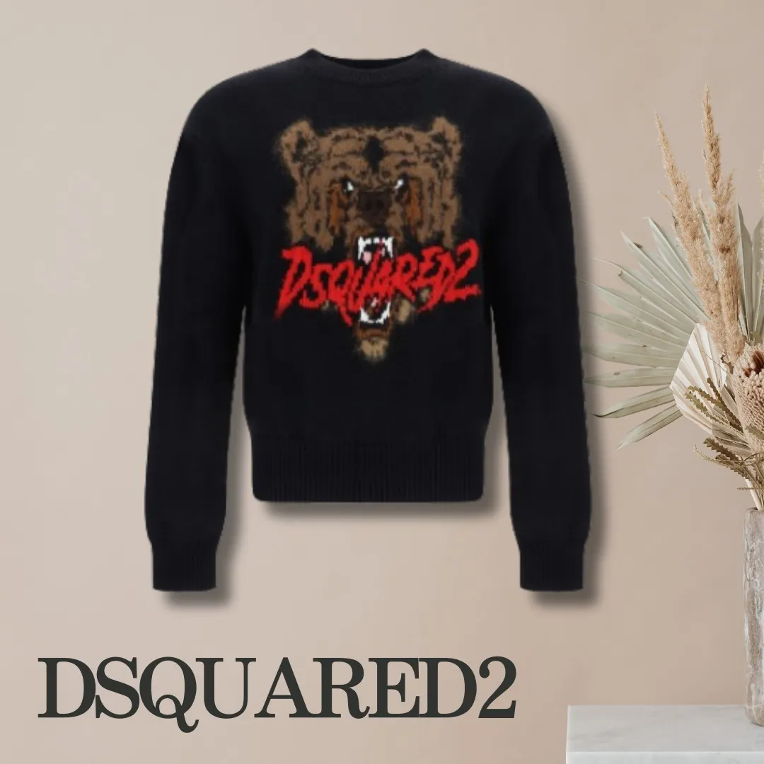 D SQUARED2  |Crew Neck Monogram Wool Long Sleeves Luxury Sweaters