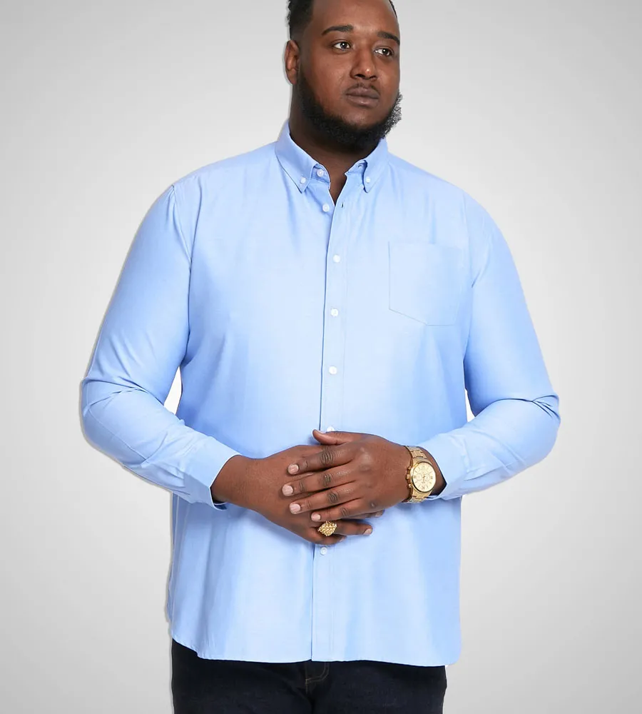 D555 Big Mens Sky Blue Oxford Shirt With Long Sleeves (RICHARD SKY BLUE)