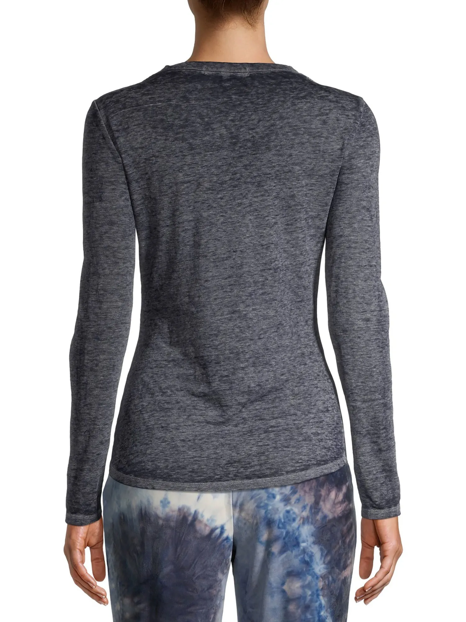 DEREK HEART Womens Blue Heather Long Sleeve V Neck Top