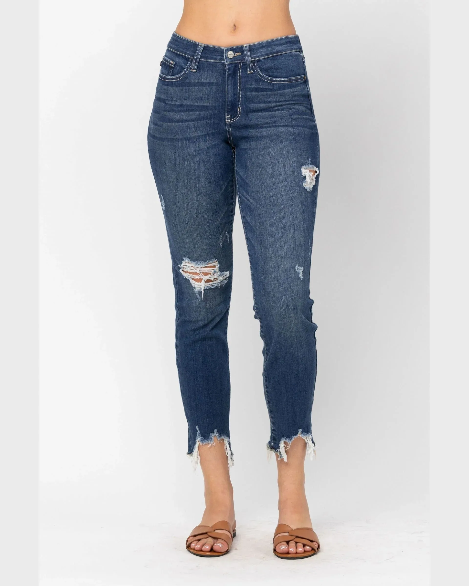 Distressed Shark Bite Hem Jeans