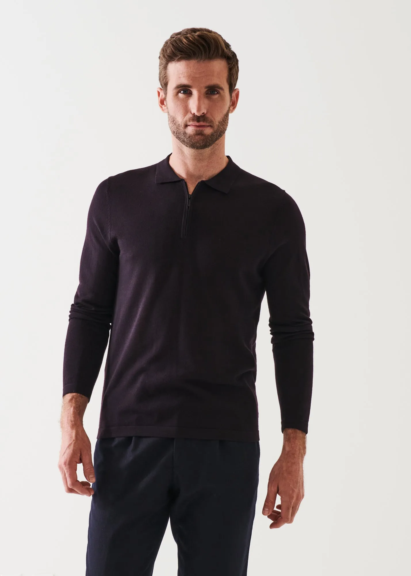 EXTRA-FINE MERINO QUARTER ZIP POLO