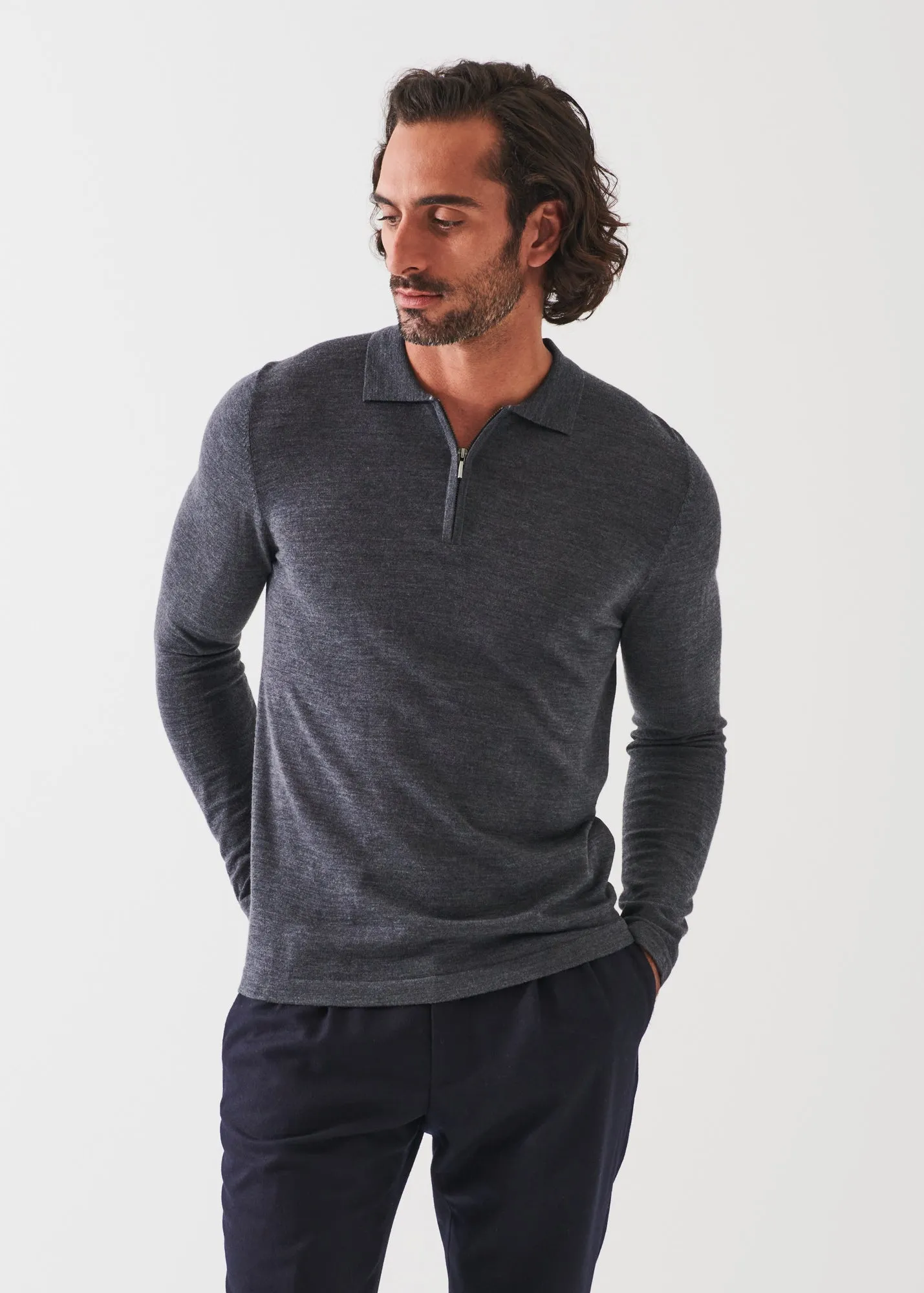 EXTRA-FINE MERINO QUARTER ZIP POLO