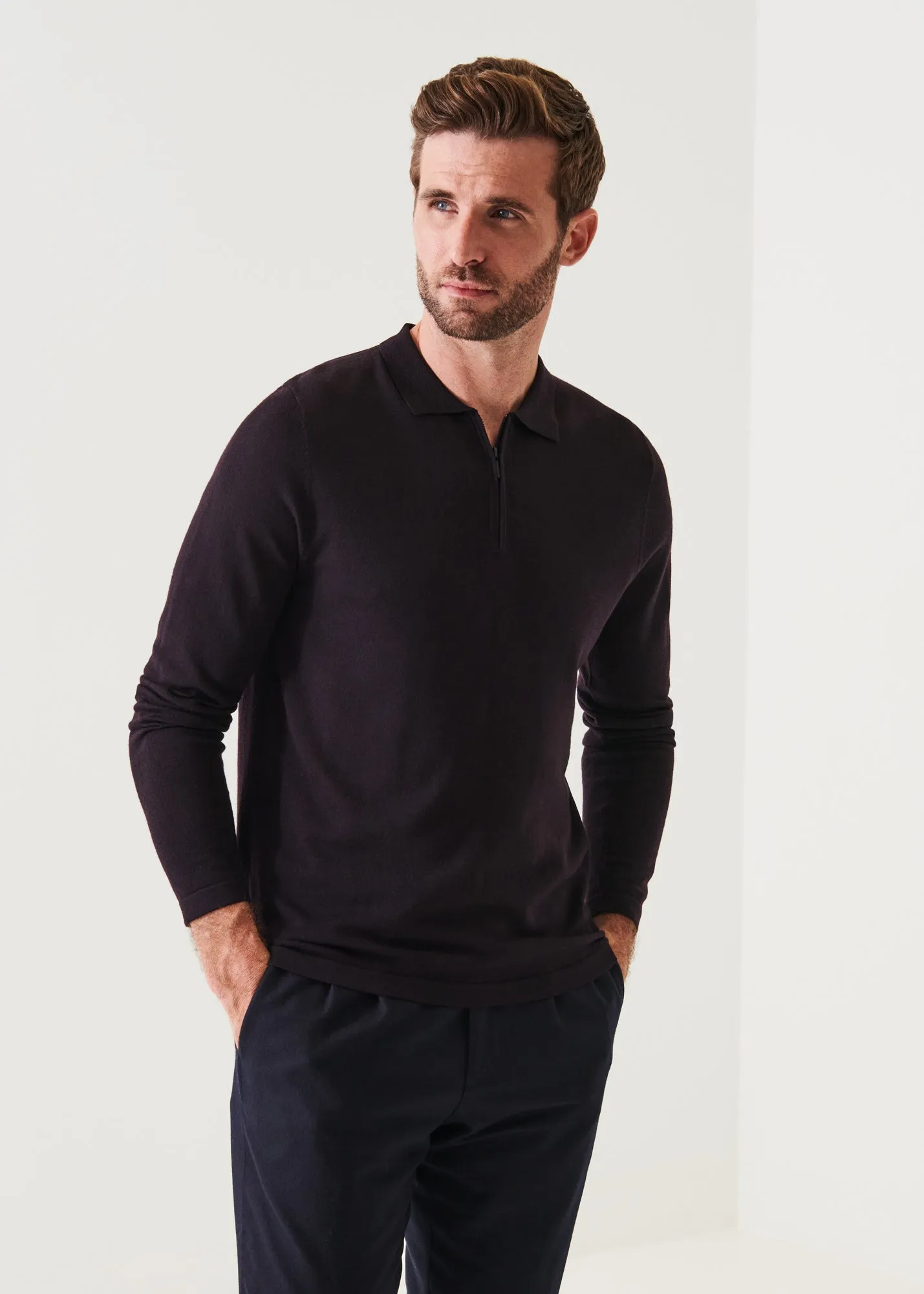 EXTRA-FINE MERINO QUARTER ZIP POLO