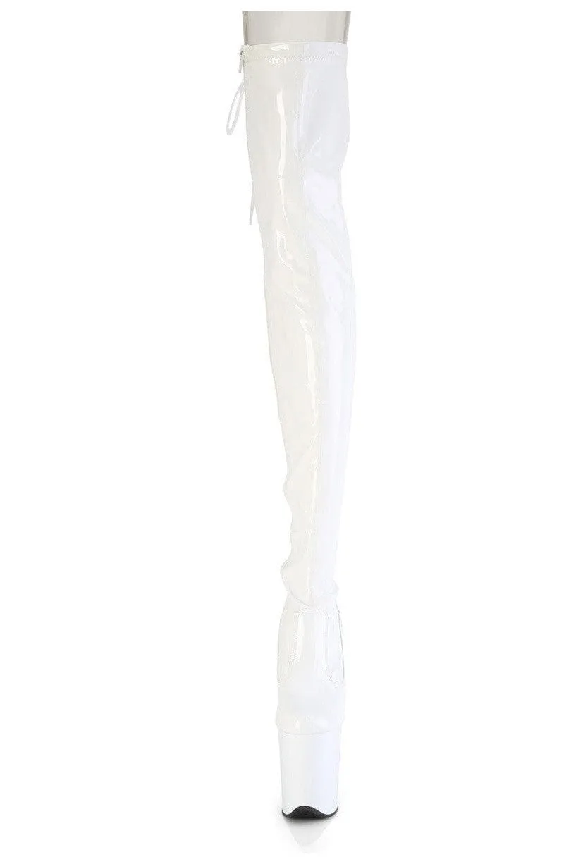 FLAMINGO-3850 White Patent Thigh Boot