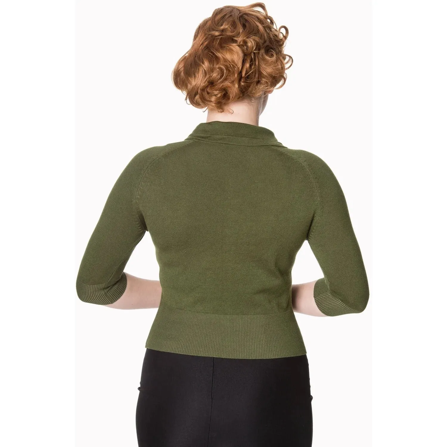 Forest Green Short Sleeve Crop Collar Cardigan